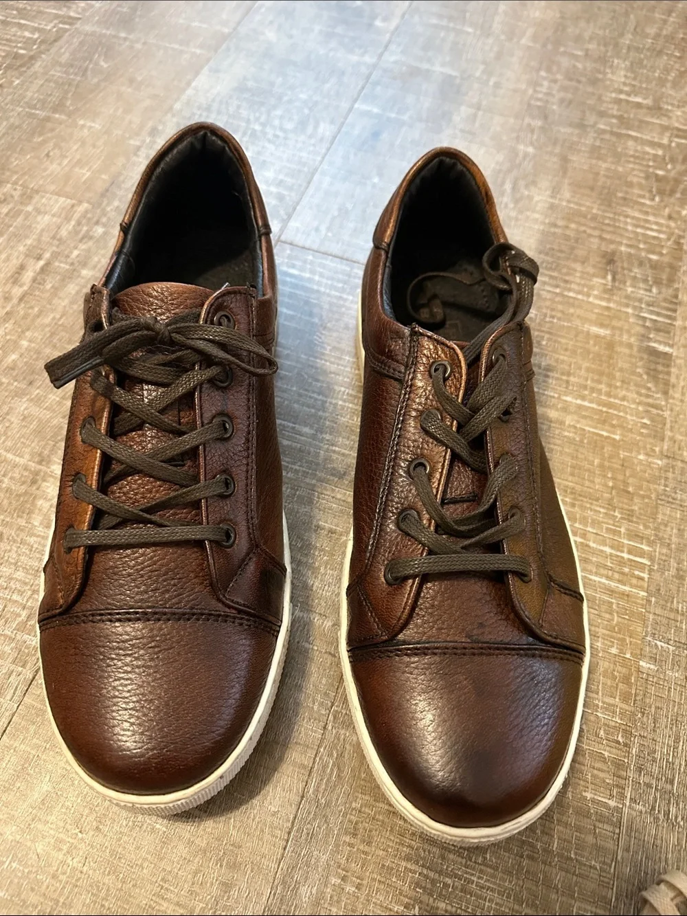 Genuine Deere Skin Brown Leather Lace-Up Sneakers with White Sole